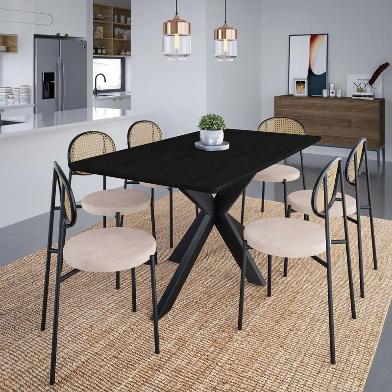 LeisureMod Euston Modern Wicker Dining Chair with Velvet Round Seat