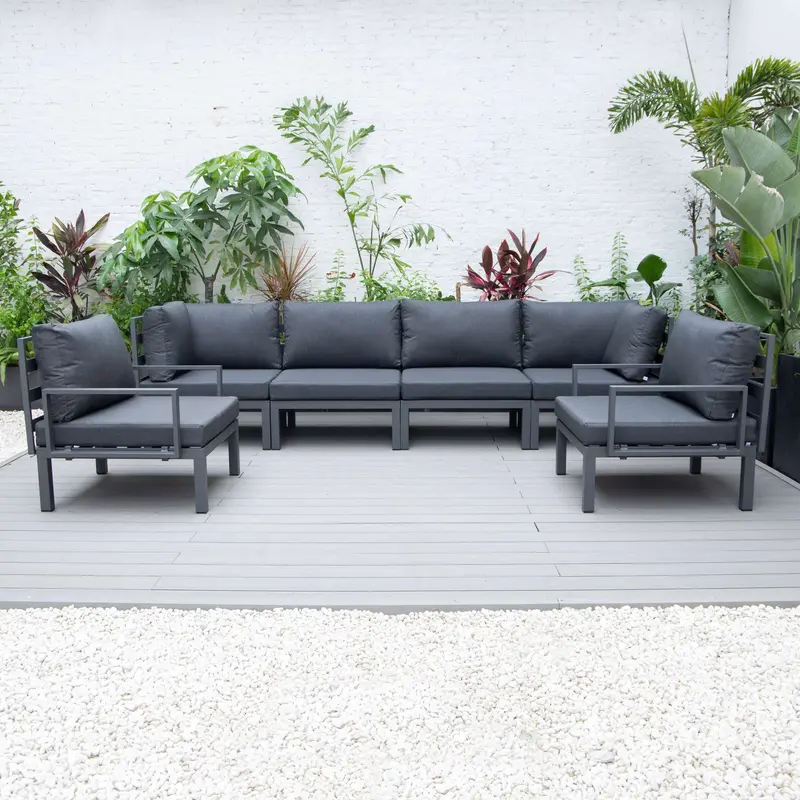 LeisureMod Hamilton 6-Piece Aluminum Patio Conversation Set With Cushions