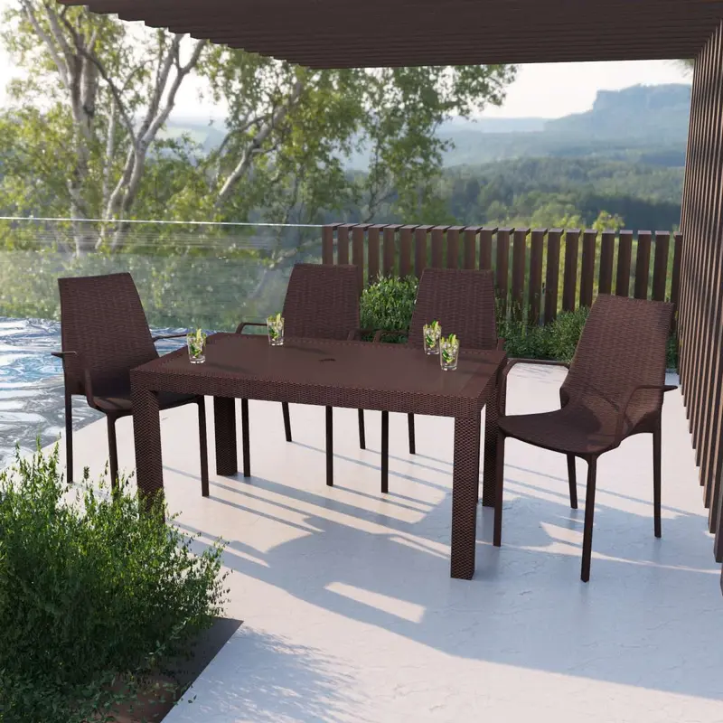LeisureMod Kent Outdoor Patio Plastic Dining Arm Chair, Set of 4 - KCA21BR4