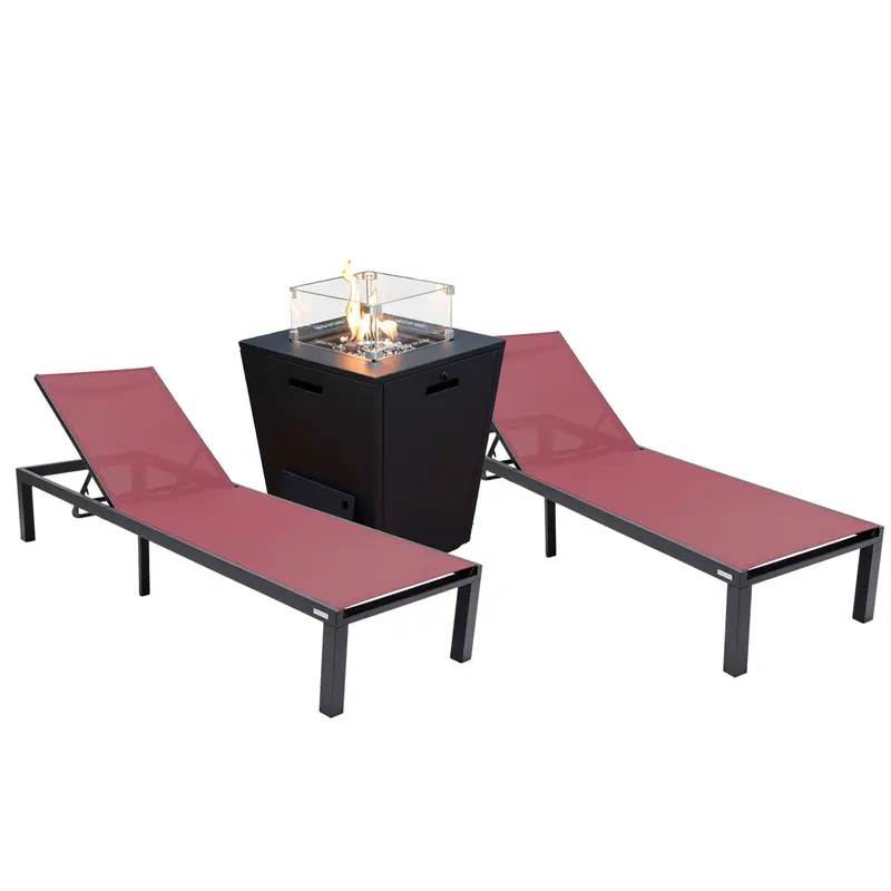 LeisureMod Marlin Modern Aluminum Outdoor Patio Chaise Lounge Chair Set of 2 - MLBLCF21-77BRG2