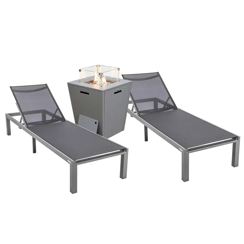 LeisureMod Marlin Modern Aluminum Outdoor Patio Chaise Lounge Chair Set of 2 - MLGRCF21-77BL2