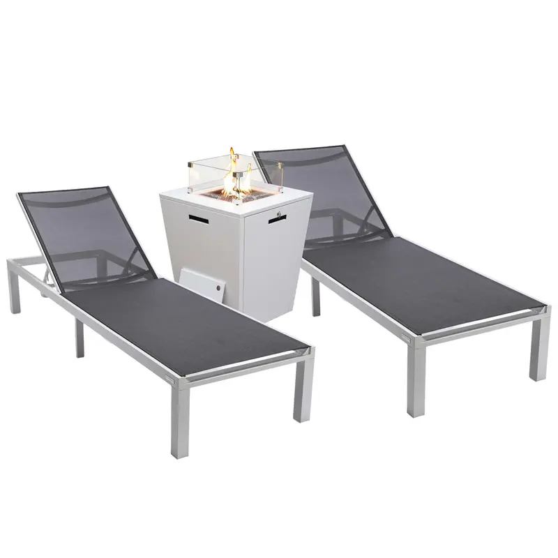 LeisureMod Marlin Modern Aluminum Outdoor Patio Chaise Lounge Chair Set of 2 - MLWCF21-77BL2