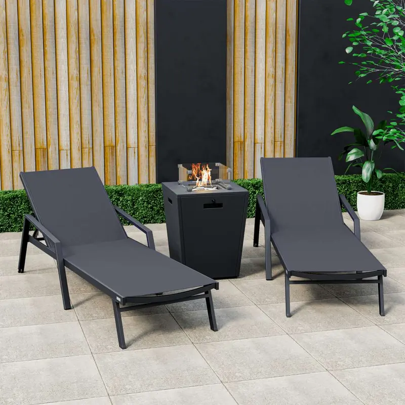 LeisureMod Marlin Modern Aluminum Outdoor Patio Chaise Lounge Chair With Arms Set of 2 - MLABLCF21-77BL2