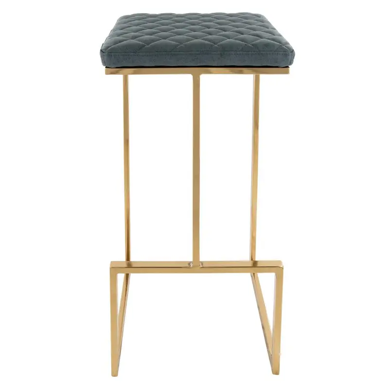 LeisureMod Quincy Quilted Stitched Leather Bar Stools With Gold Metal Frame - QSG29BU