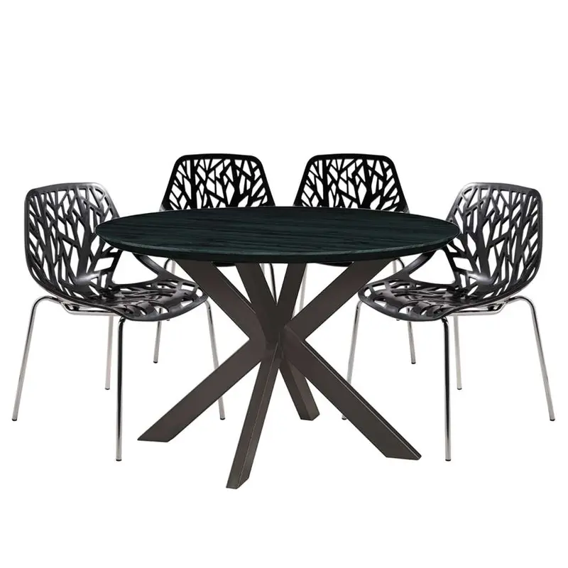 Leisuremod Ravenna Mid-Century Modern 5-Piece Metal Dining Set with 4 Stackable Plastic Chairs
