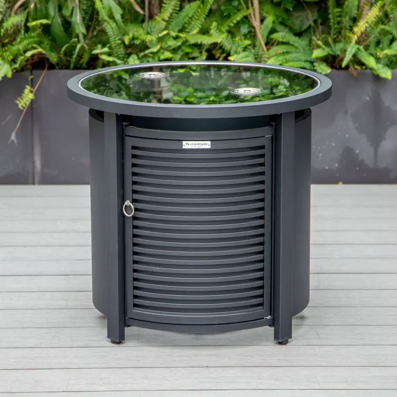 LeisureMod Walbrooke Black Patio Round Tank Holder with Slats Design