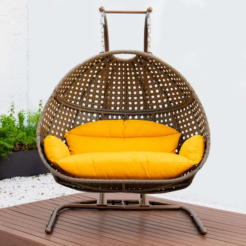 LeisureMod Wicker Hanging Double Egg Swing Chair - EKDBG-57A