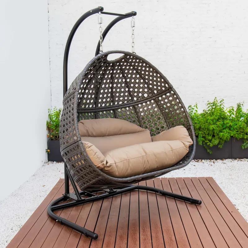 LeisureMod Wicker Hanging Double Egg Swing Chair - EKDCH-57BR