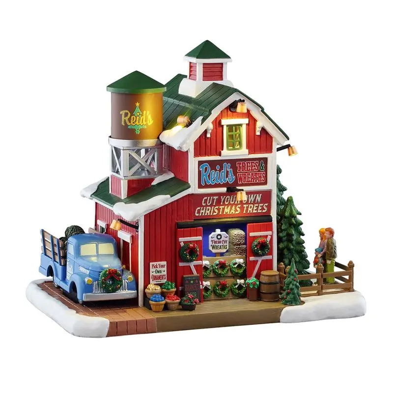 Lemax LED Reid's Trees and Wreaths Christmas Village (Pack of 4)
