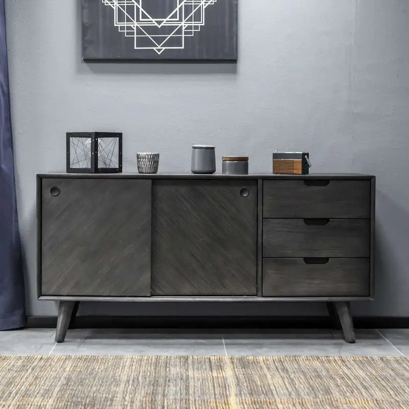 Leven Mid-Century Tundra Gray Acacia Buffet Cabinet By Armen Living