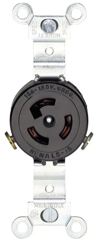 Leviton 15 amps 125 V Black Locking Receptacle L5-15R 1 pk - Open Box