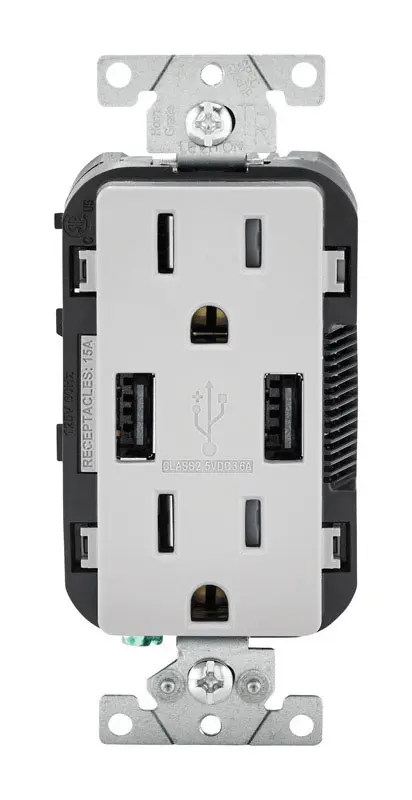 Leviton Decora 15 amps 125 V Gray Outlet and USB Charger 5-15R 1 pk - Deal of The Week
