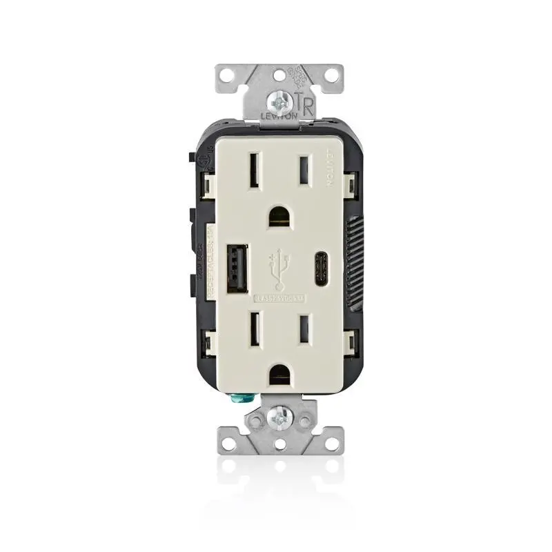 Leviton Decora 15 amps 125 V Type A/C Duplex Light Almond Outlet and USB Charger 5-15R 1 pk - Open Box