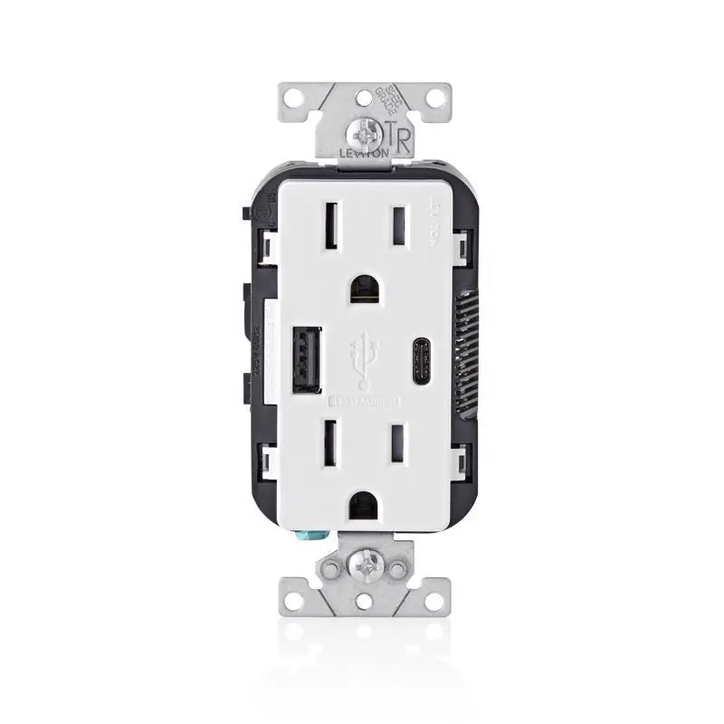 Leviton Decora 15 amps 125 V Type A/C Duplex White Outlet and USB Charger 5-15R 1 pk - Deal of The Week