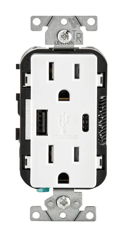 Leviton Decora 15 amps 125 V Type A/C Duplex White Outlet and USB Charger 5-15R 1 pk - Open Box