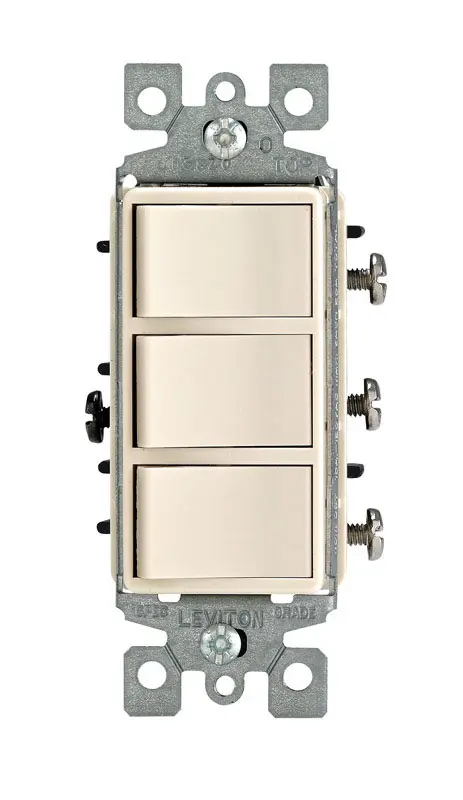 Leviton Decora 15 amps Single Pole Rocker Triple Combination Switch Light Almond 1 pk - Open Box