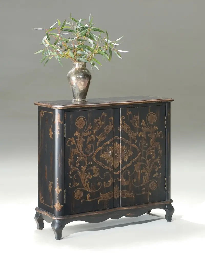 Leyden European Black Painted Console Cabinet By Homeroots