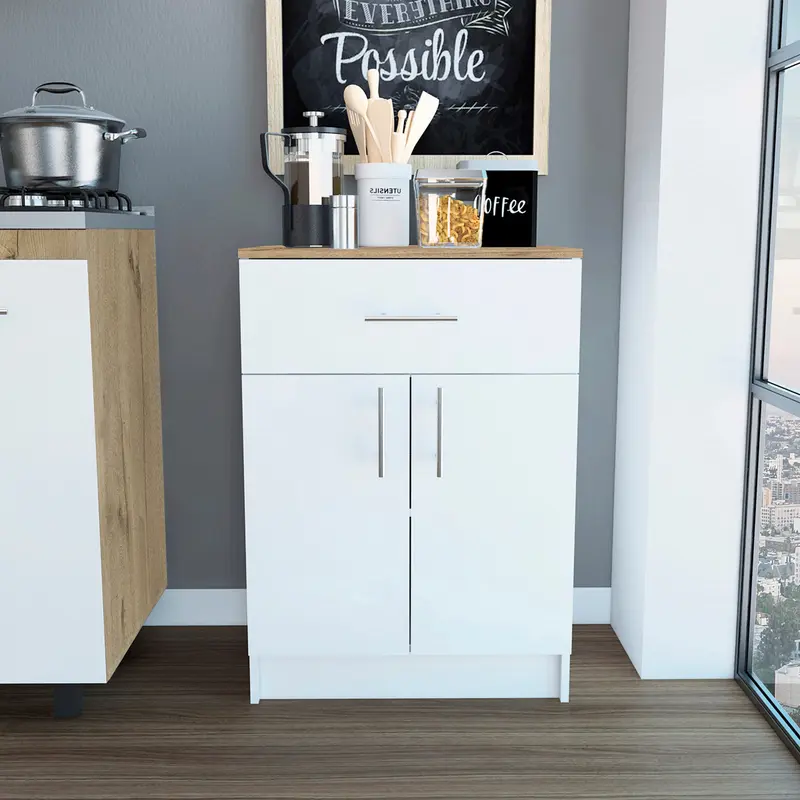 Ligh Oak and White Pantry Cabinet By Homeroots