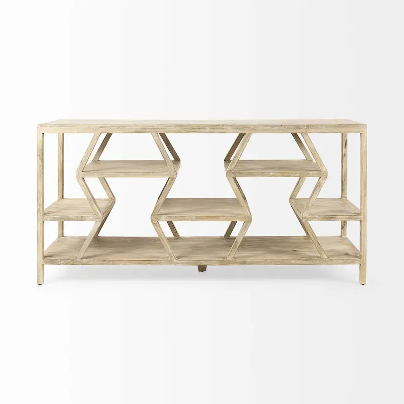 Light Brown Mango Wood Finish Console Table With Multi Level Shelf Design By Homeroots