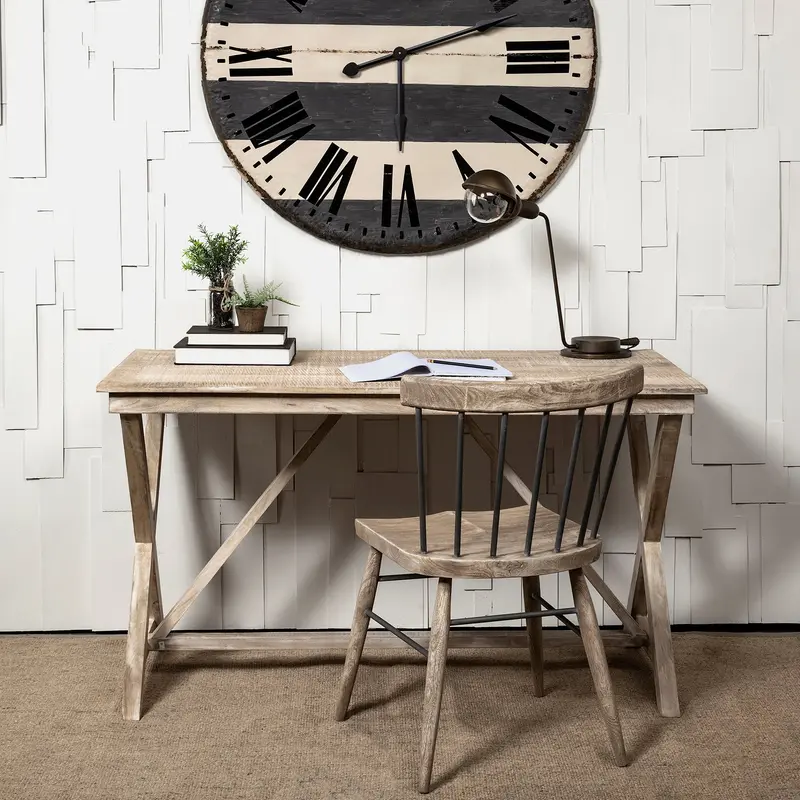 Light Brown Solid Mango Wood Office Desk With X Shaped Frame By Homeroots