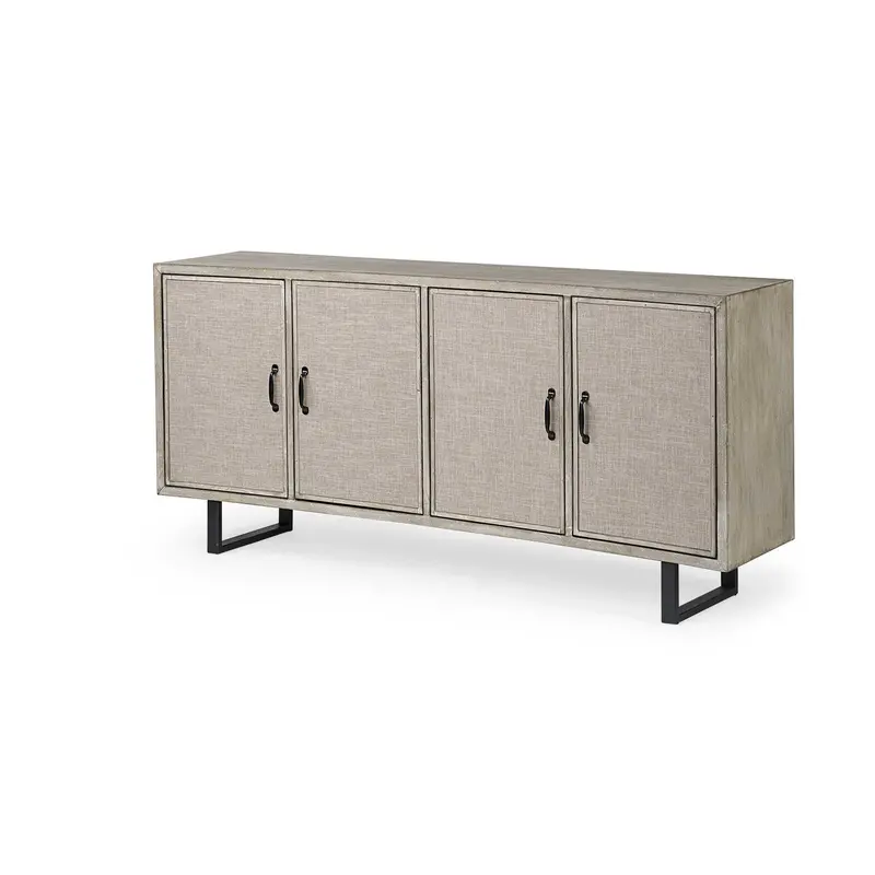 Light Brown Solid Wood Sideboard With 4 Fabric Covered Cabinet Doors By Homeroots