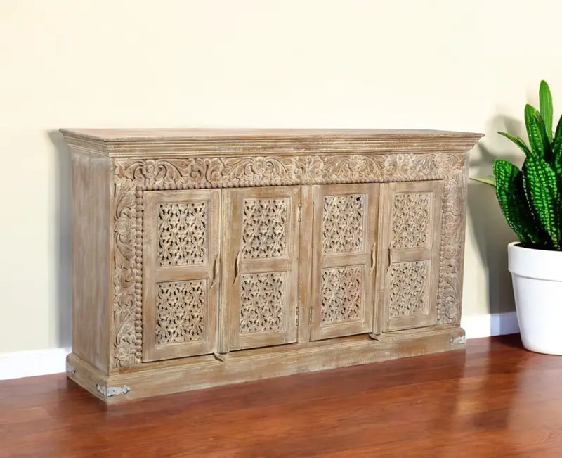 Light Brown Solid Wood Sideboard with Four Doors By Homeroots