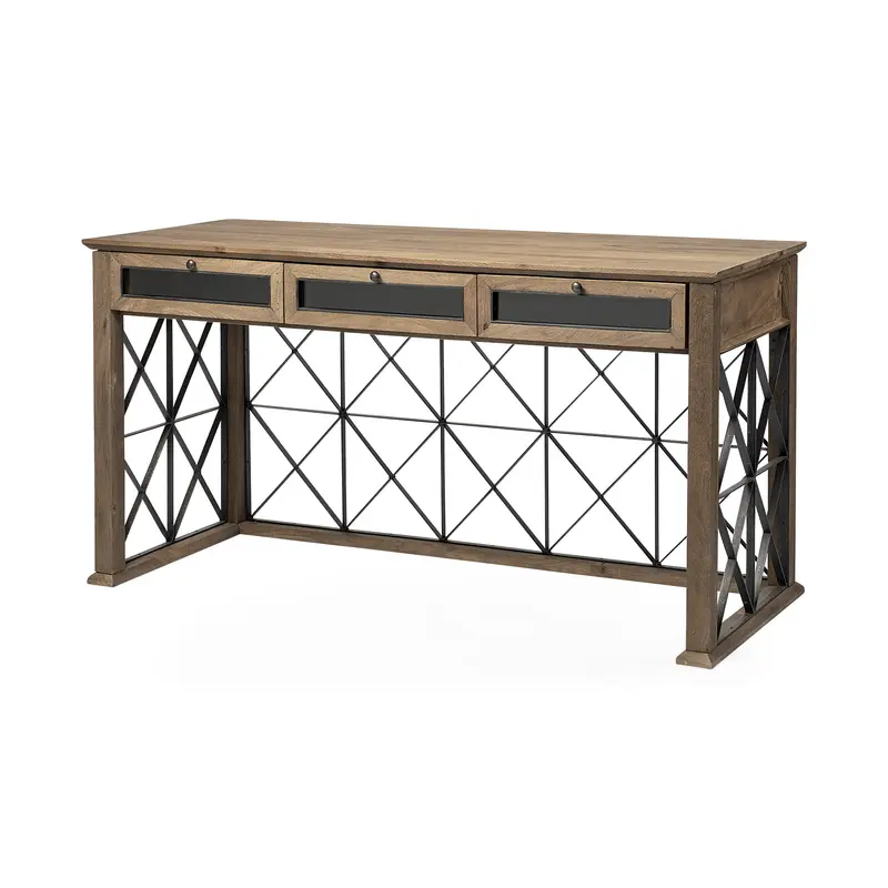 Light Brown TV Stand Media Console With 3 Glass Lined Drawers By Homeroots