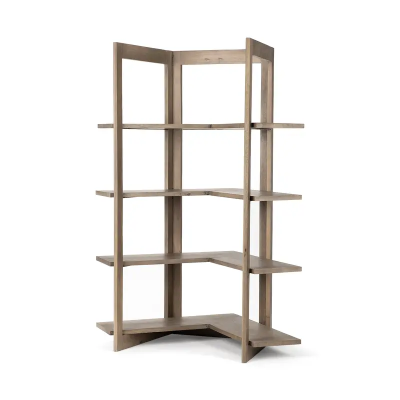 Light Brown Wooden Corner Shelving Unit By Homeroots