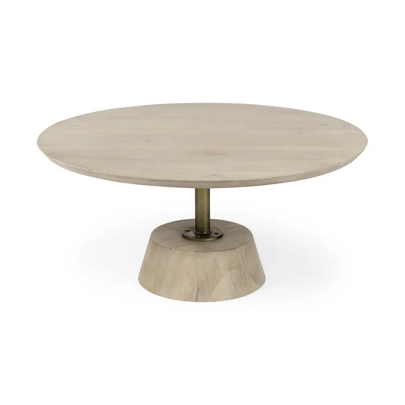 Light Brown Wooden Pedestal Coffee Table By Homeroots