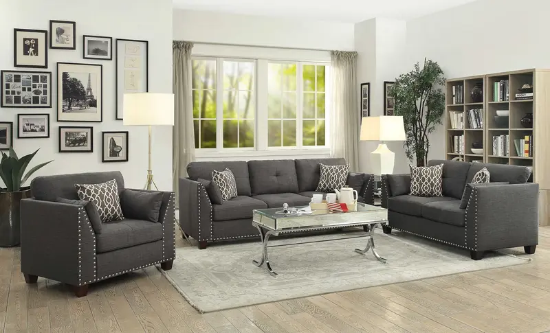 Light Charcoal Linen Sofa w Pillows By Homeroots
