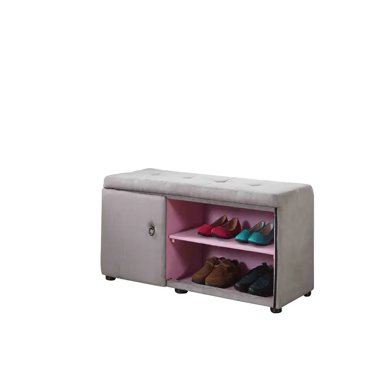 Light Gray and Pink Tufted Shoe Storage Bench By Homeroots