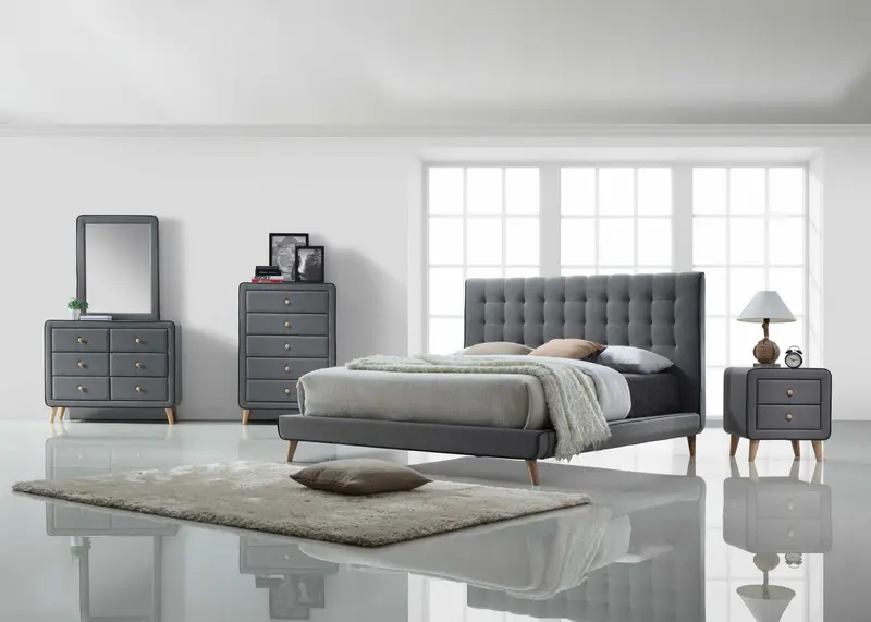 Light Gray Fabric King Bed By Homeroots