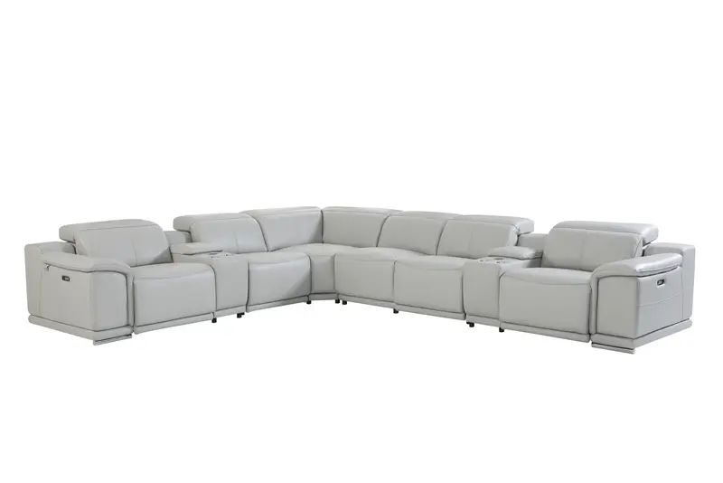 Light Gray Italian Leather Power Reclining L Shaped Eight Piece Corner Sectional With Console By Homeroots