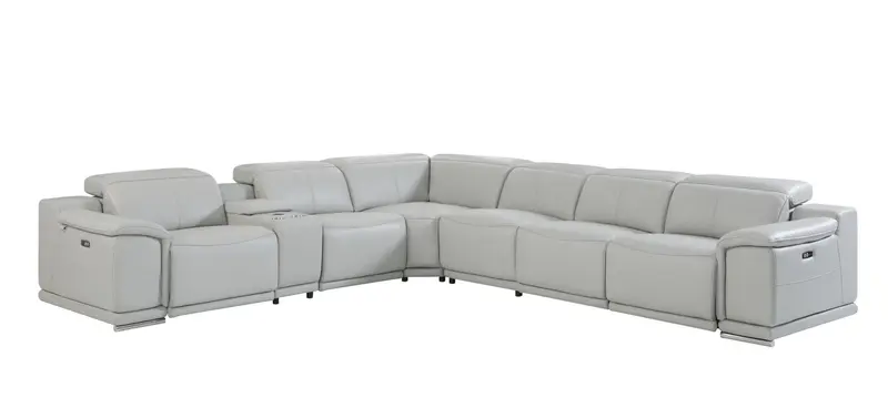 Light Gray Italian Leather Power Reclining U Shaped Seven Piece Corner Sectional With Console By Homeroots
