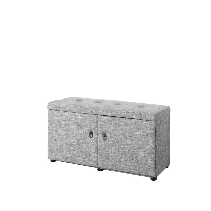 Light Gray Linen Look Double Door Shoe Storage Bench By Homeroots