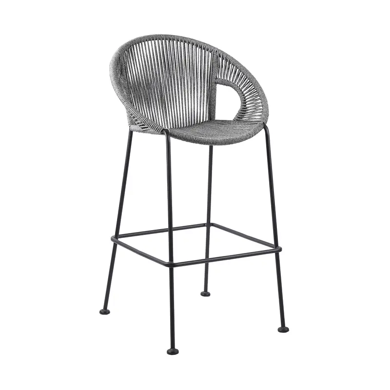 Light Gray Metal Low back Outdoor Counter Height Bar chair with Footrest By Homeroots