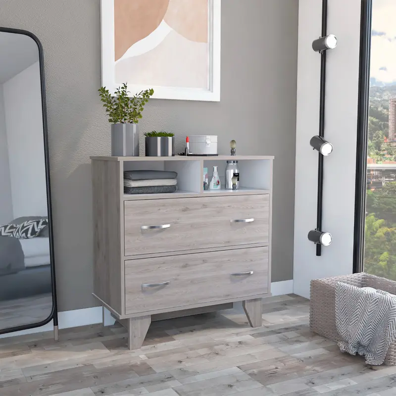 Light Grey Manufactured Wood Two Drawer Dresser By Homeroots