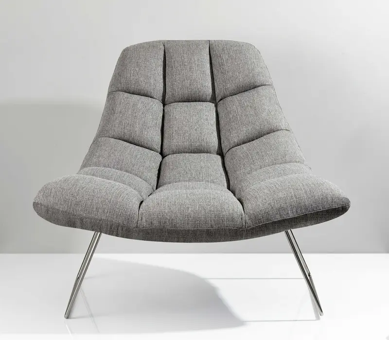 Light Grey Soft Textured Fabric and Brushed Steel Chair By Homeroots - 372931