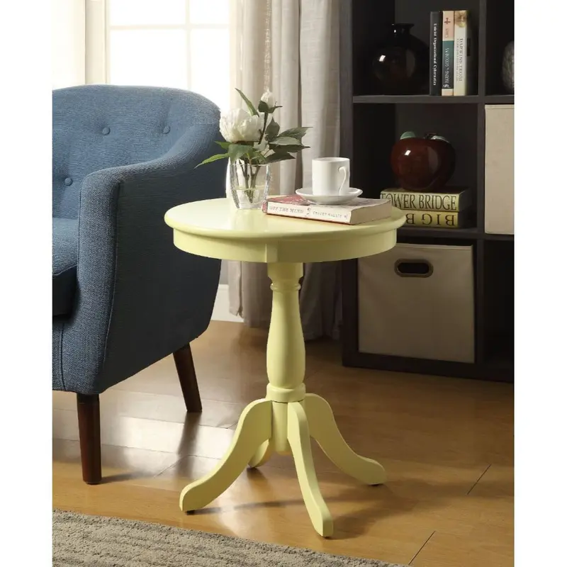 Light Yellow Solid Wooden Pedestal Side Table By Homeroots
