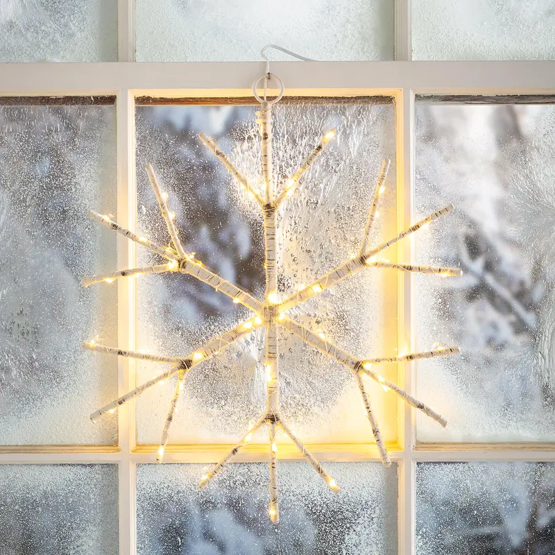 Lighted Birch Branch Snowflake Hanging Accent - White