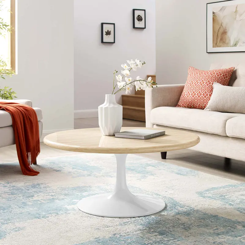 Lippa 36” Round Artificial Travertine Coffee Table By Modway - EEI-6749