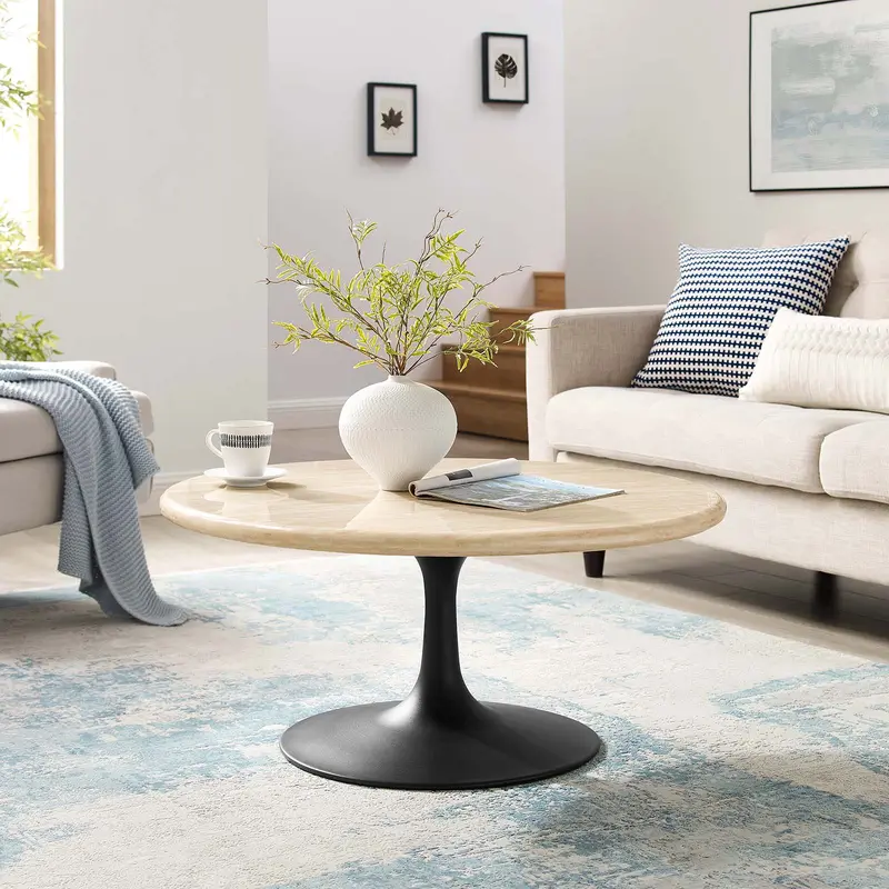 Lippa 36” Round Artificial Travertine Coffee Table By Modway - EEI-6751