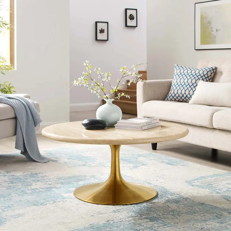 Lippa 36” Round Artificial Travertine  Coffee Table By Modway - EEI-6753