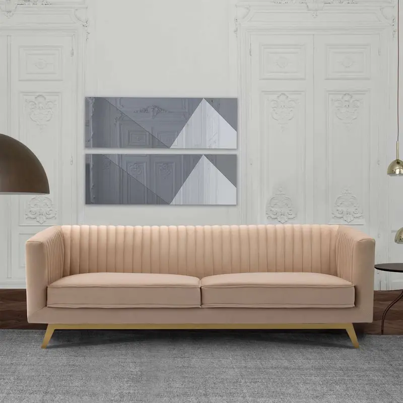 Liv Modern Beige Velvet Sofa By Armen Living
