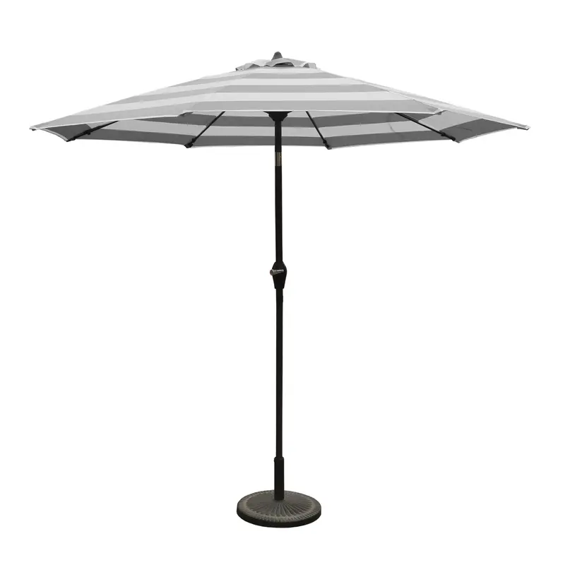 Living Accents 9 ft. Tiltable Gray Stripe Market Umbrella