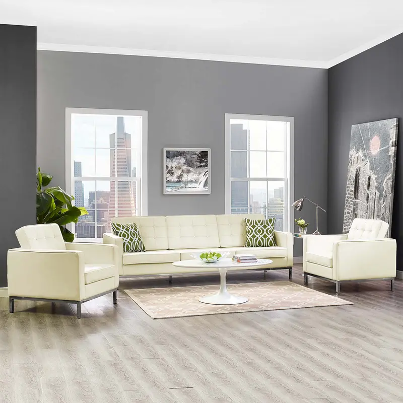 Loft 3 Piece Leather Sofa and Armchair Set By Modway - EEI-3102
