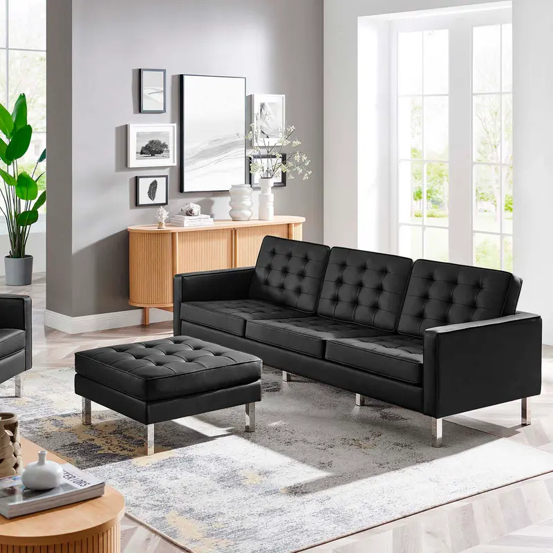 Loft Tufted Vegan Leather Sofa and Ottoman Set By Modway - EEI-6410