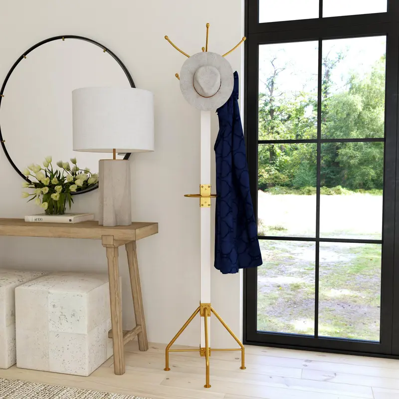 Logan Square White & Gold Coat Rack Tree By Homeroots