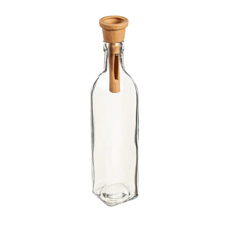 Long Clear Vase with Pot-Shaped Terracotta Top