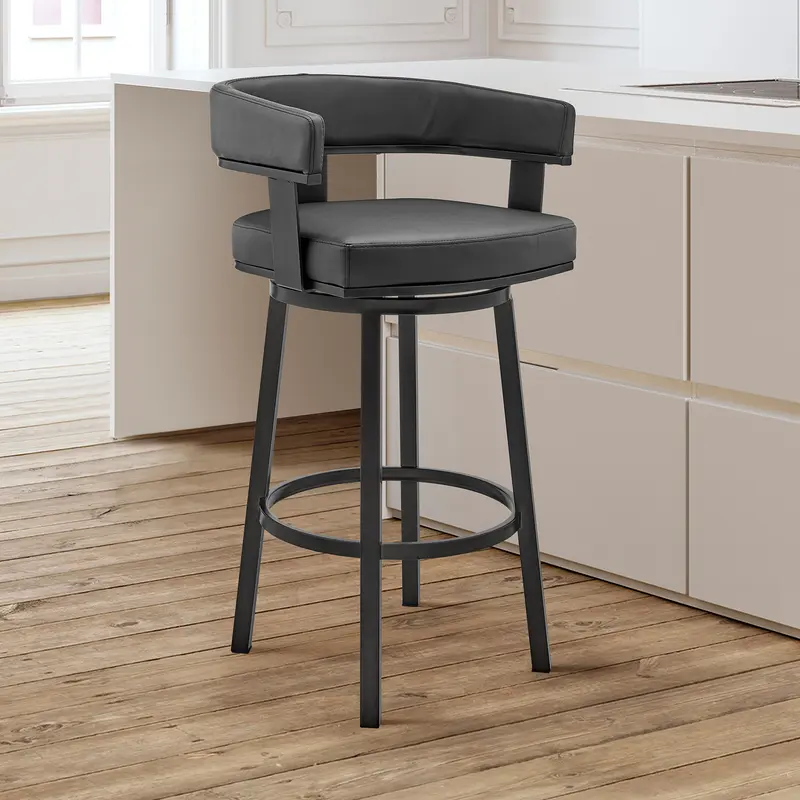 Lorin 26" Counter Height Swivel Bar Stool in Black Finish and Black Faux Leather By Armen Living
